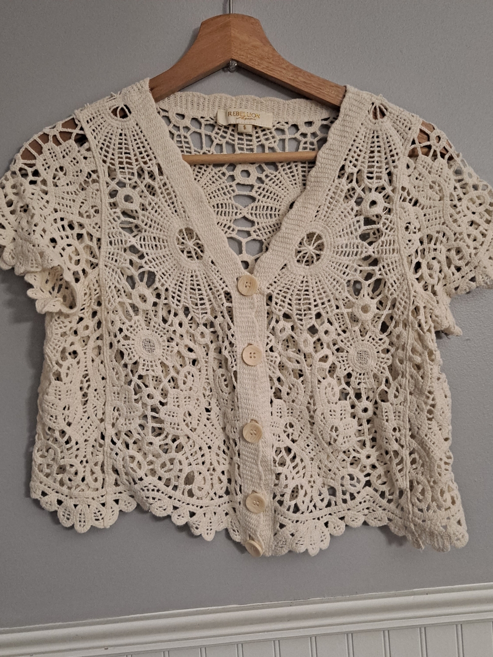Rebellion Cream Crochet Openwork Cardigan